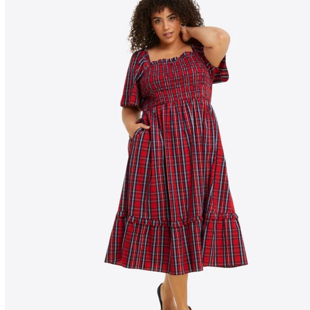 Draper James Deana Smocked Dress in Angie Plaid Brand New 3X NWOT
